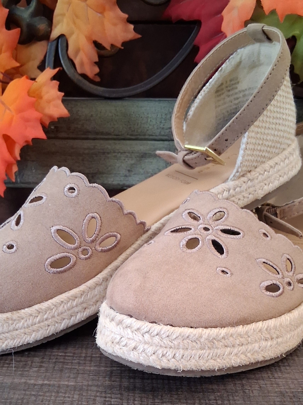 Lauren Conrad Taupe Suede Espadrille Wedges with Ankle Strap